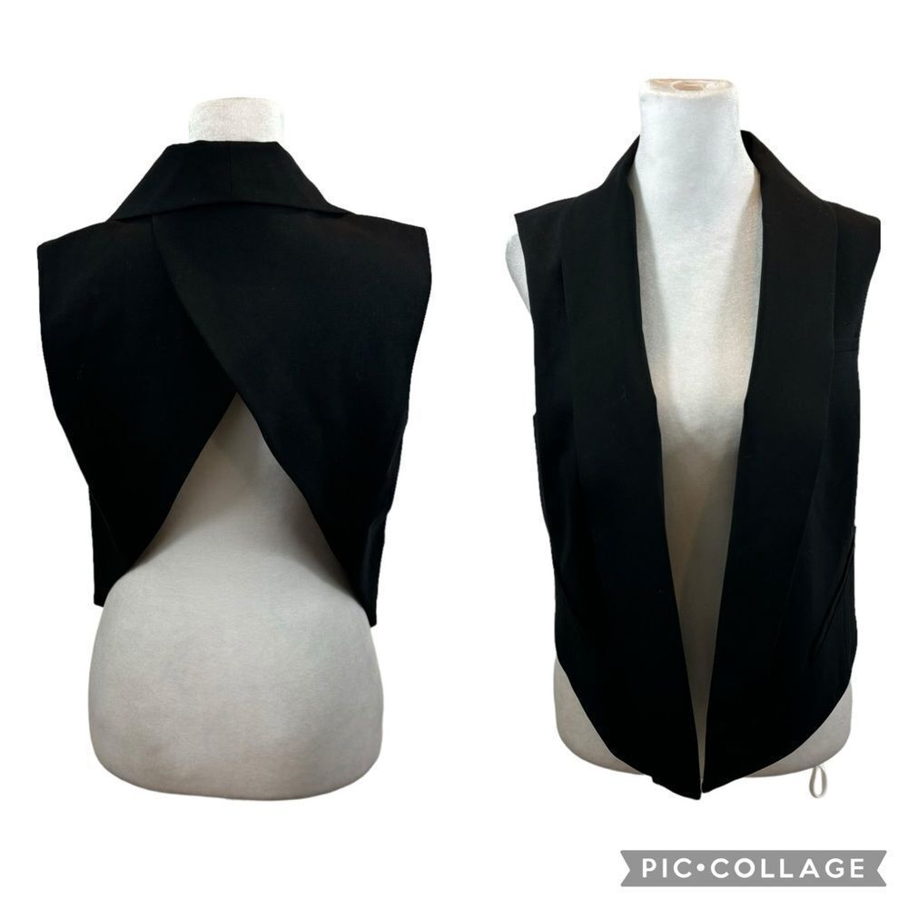 Ladies Haute Hippie Black Open Back Collared Vest Size 6 Silk Blend